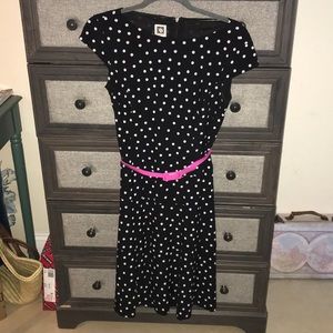 Anne Klein Black & White Polka Dot Dress Pink Belt